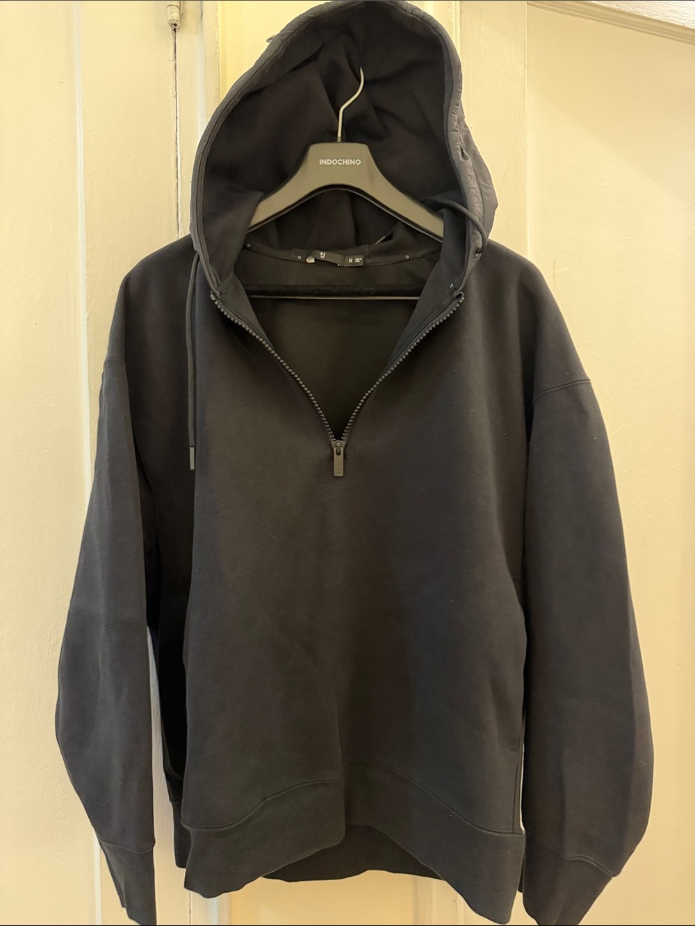 Uniqlo Men's Black Half-Zip Hooded Sweater